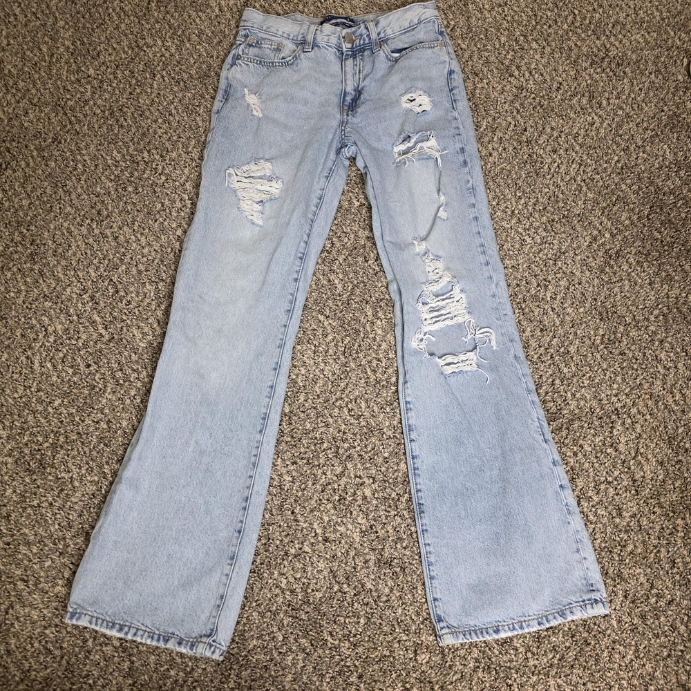 Aeropostale Boyfriend Flare Jeans‎ Womens 0R Blue Light Wash Distressed Denim